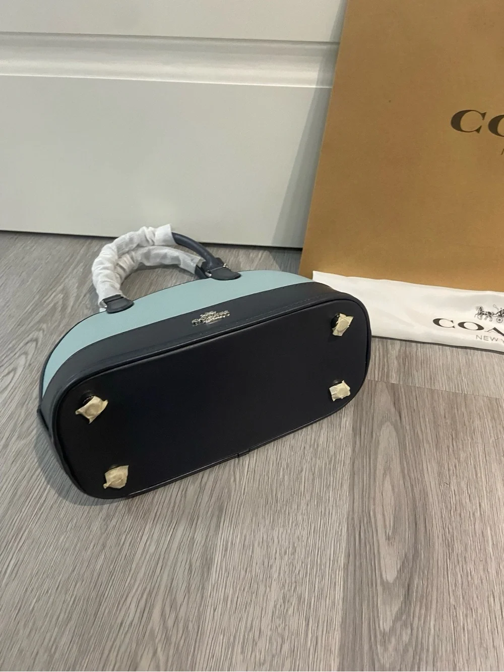 Coach Dome Satchel in Light Blue and Black Pebbled Leather